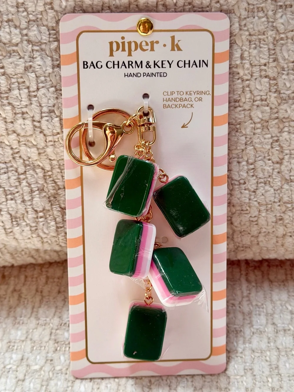 Piper K Mahjong Tile Bag Charm Keychain Viral Accessory Hand Painted Gift NWT